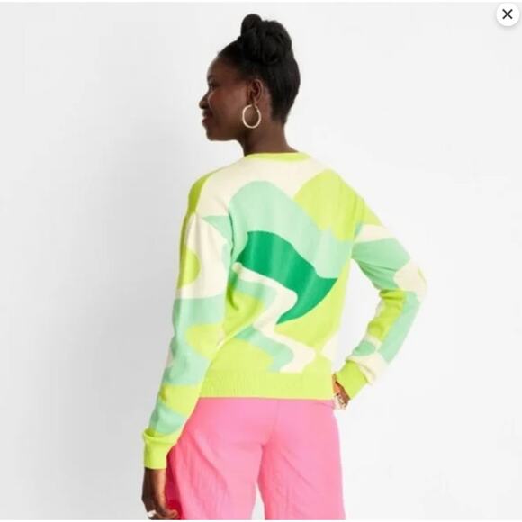 Future Collective Abstract Oversized Crewneck Sweater - Yellow/Green Size Large - Picture 3 of 5